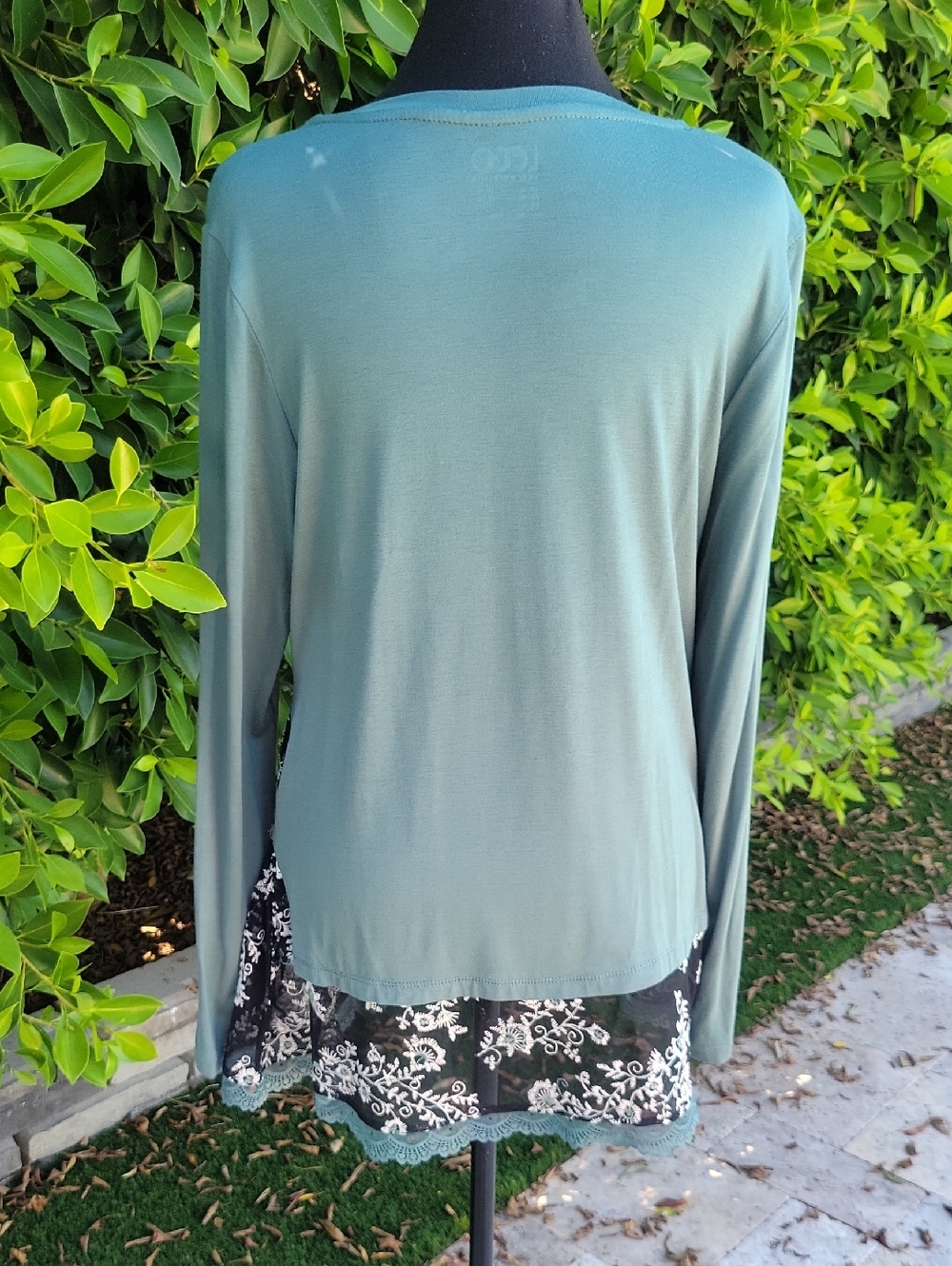 Teal Long-Sleeve Lace Embroidered Hem Women's Tunic Top M - Picture 8 of 12
